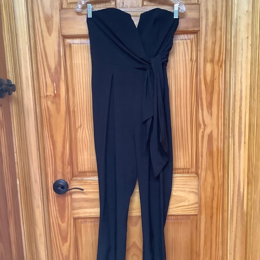 Mustard Seed Strapless Wrap Black Jumpsuit